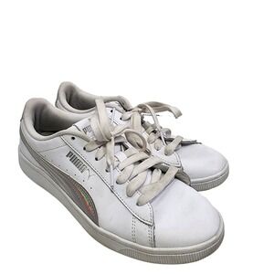 Puma Sneakers White Low Top Casual‎ Shoes Iridescent Stripe Size 8.5